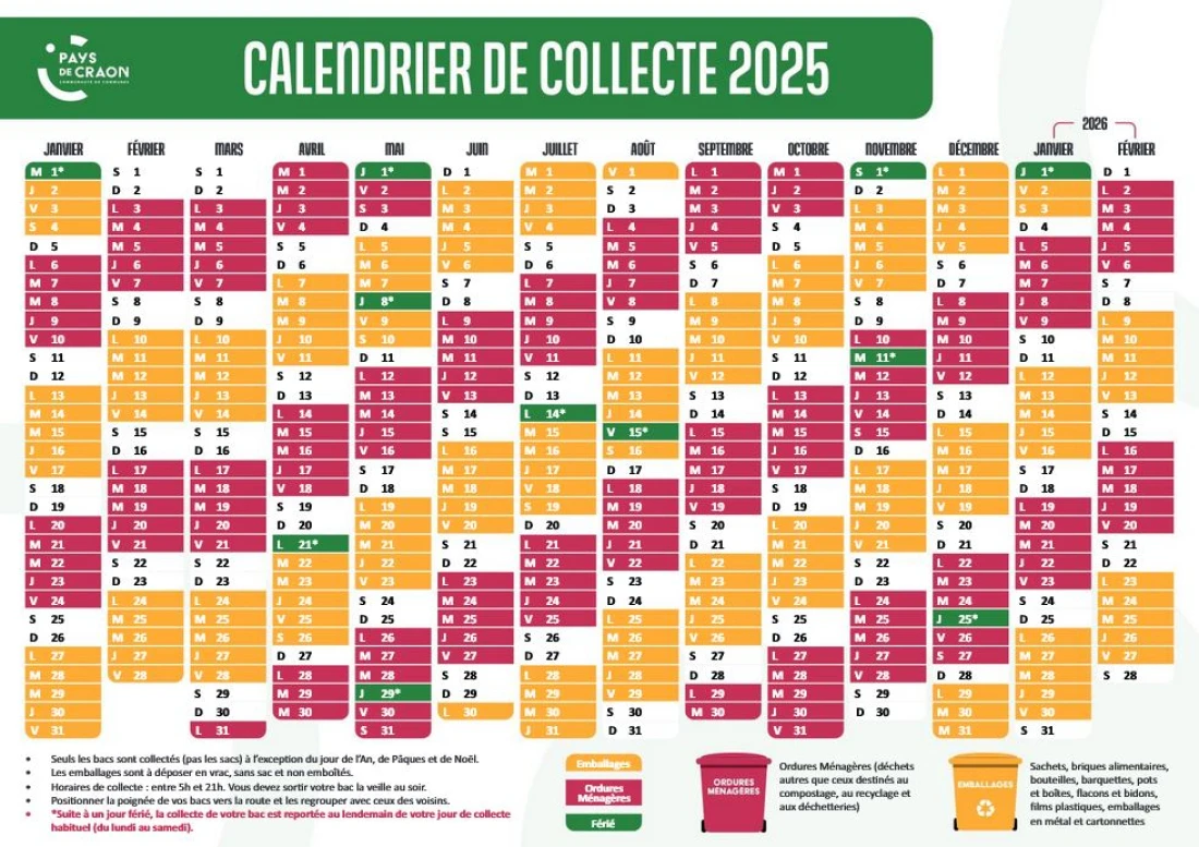 Calendrier 2025 de collecte des déchets